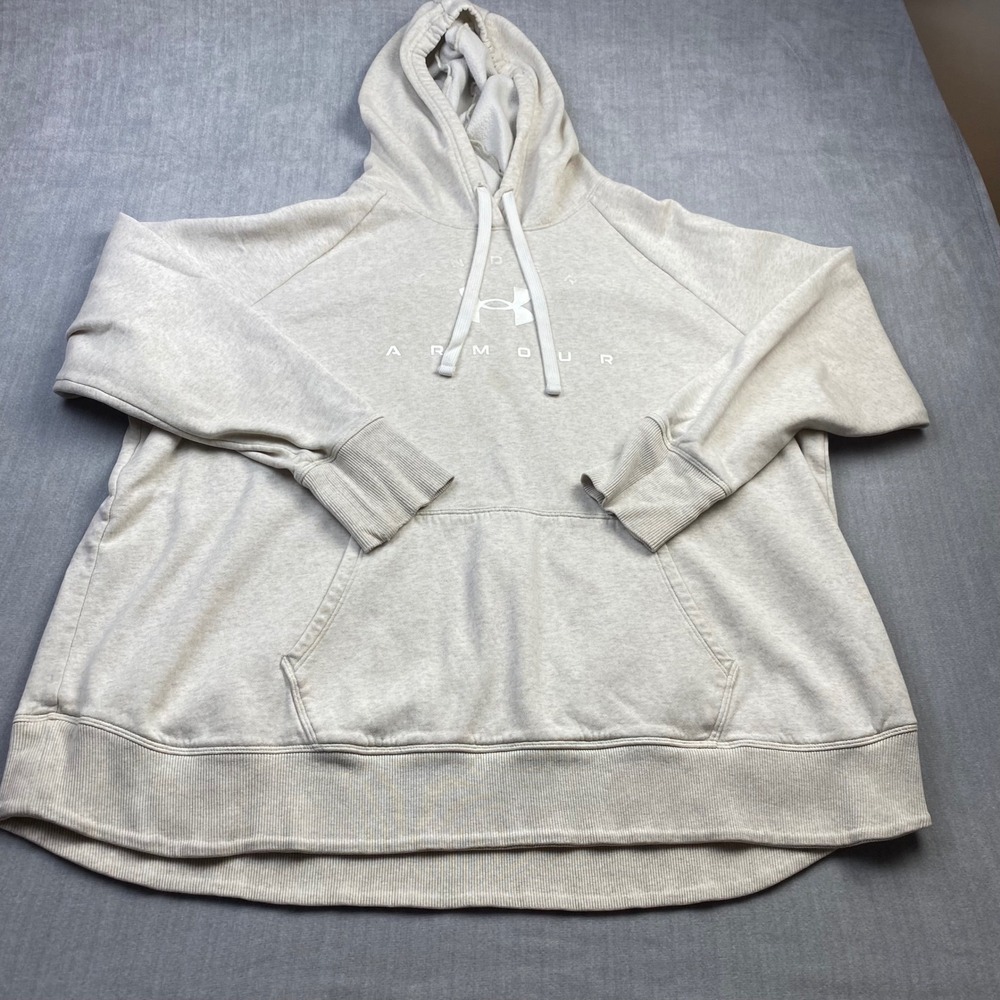 Under Armour Womens Rival Fleece Hoodie Oatmeal Heather Loose Fit 2X Sweatshirt